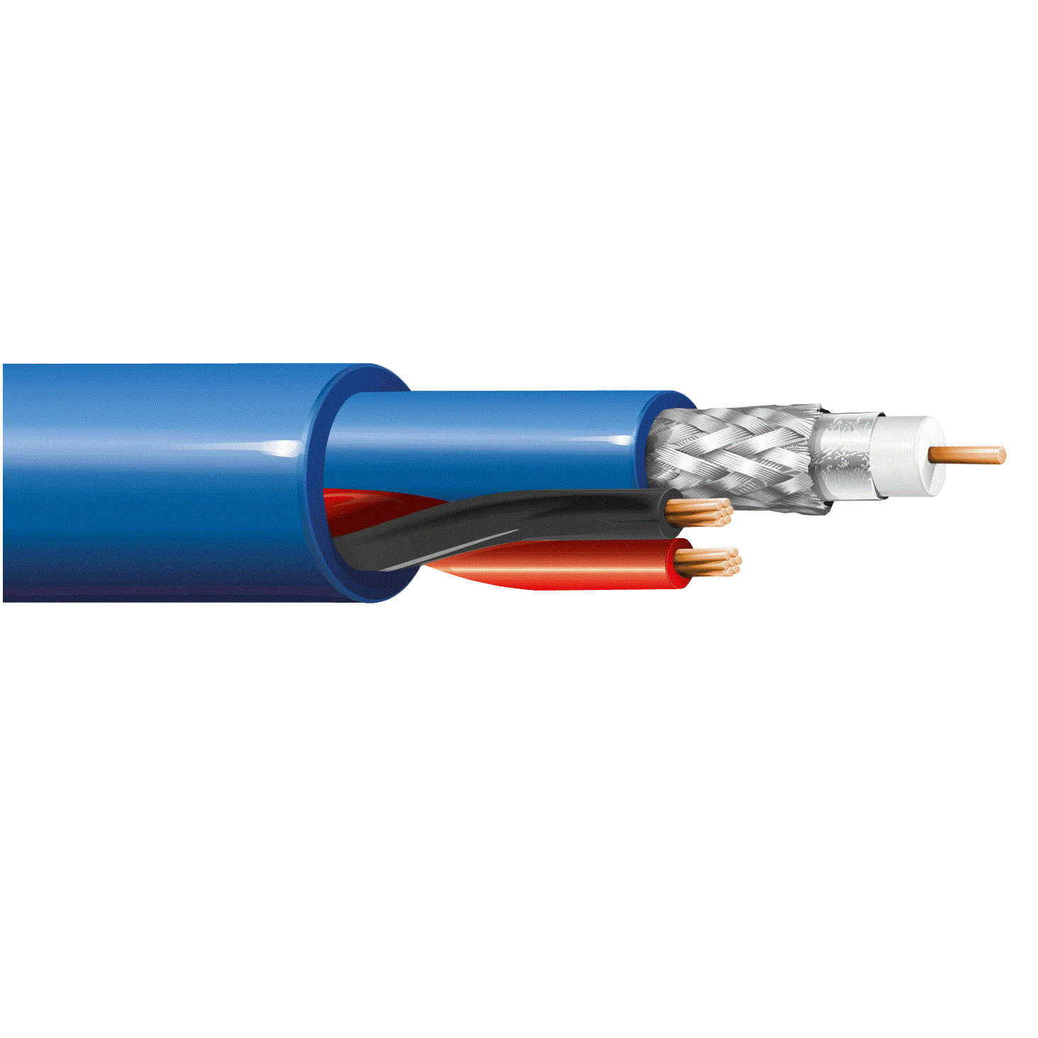 Cavo Videosorveglianza HD 75 Ohm  + 2x0,75 mmq d. 6,62 mm BLU200 m