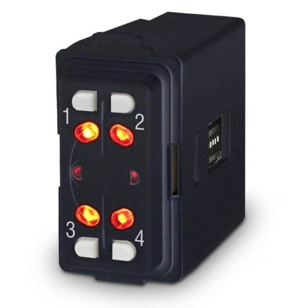 Inseritore settorizzabile con quattro settori, un modulo 503, colore
antracite.  Installabile ad incasso in placche porta frutto serie TICINO
MAGIC; disponibili adattatori delle principali serie civili. Colore NERO.