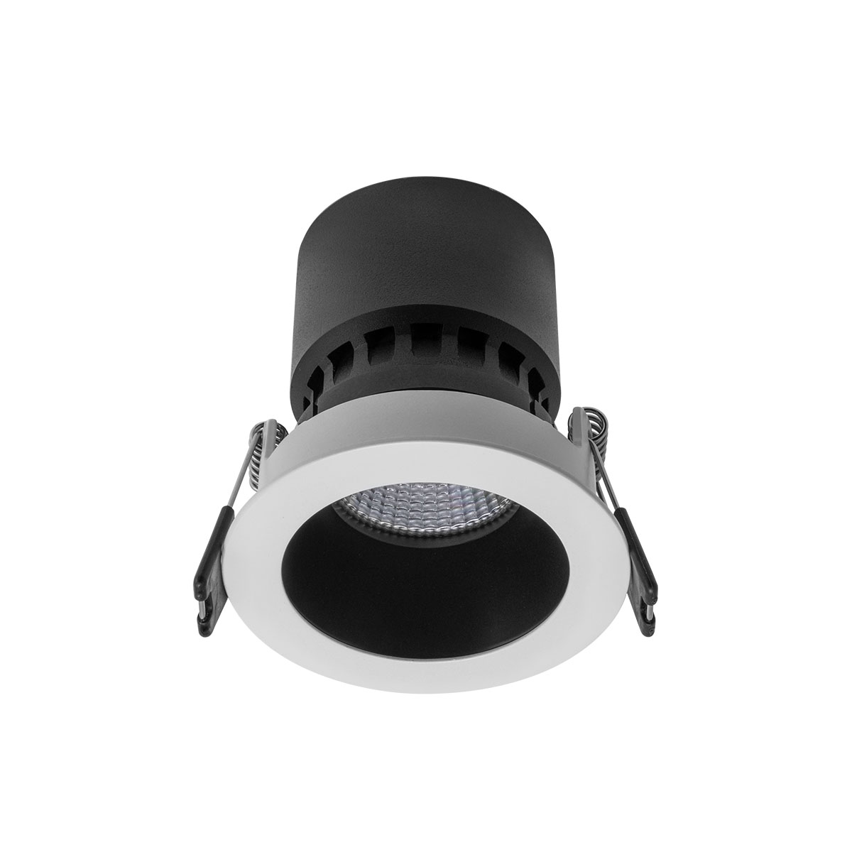 XPOLI Faretto da incasso tondo, telaio bianco opaco e anello decorativo
nero opaco, per lampadine alogene o a LED, con attacco GU10, o per
moduli a LED XCOMBO, CM03, CM06, CM07, CM08, CM10 e CM11.
