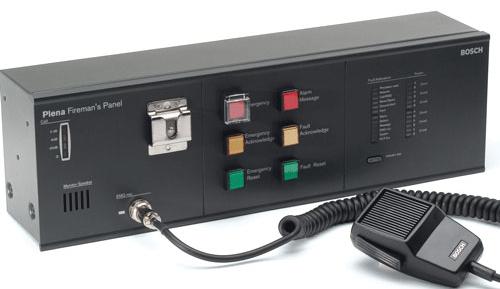 Pannello di controllo posto Vigili del Fuoco serie Plena Voice Alarm ,
microfono d'emergenza incluso, tasto chiamata zona generale.
