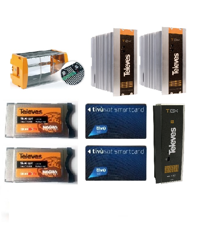 Centrale modulare di trasmodulazione DVB-S/S2 in COFDM della serie T0X
capace di ricevere 6 TP SAT e di generare 4 MUX DTT indipendenti
decodificando 17 servizi TV HD con 2 CAM/CARDs (2x 564301 + 1x 5629 + 1x
507204 + 2x 7161 + 2x 716102)