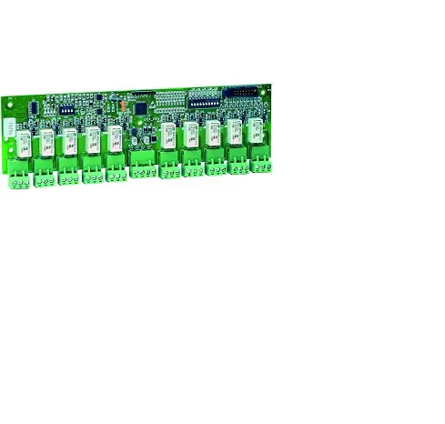 Modulo a 10 uscite relè. Ciascuna uscita dispone di un contatto in
scambio libero da potenziale.  Compatibile con centra