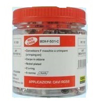 Connettore F a Crimpare per cavo da 5 mm Box Rosso Confezione da 100 pz