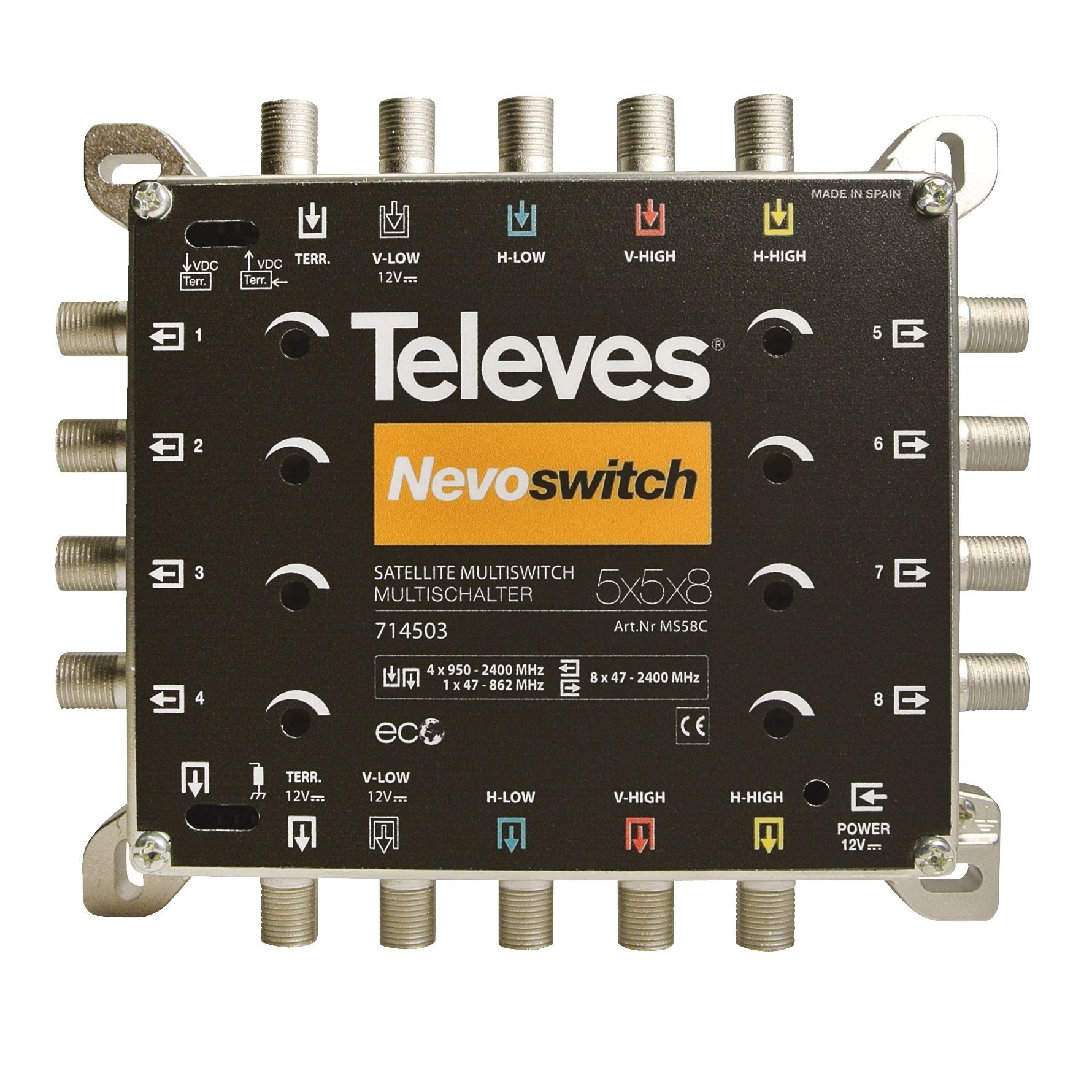 Multiswitch (1 SAT+ terrestre attivo) Terminal/Cascata 5x5x8 F