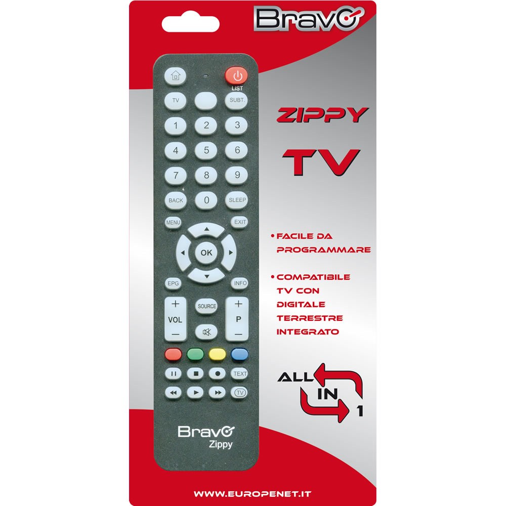 ZIPPY - Telecomando universale per TV. Sostituisce le principali
funzioni del telecomando originale compreso il televideo ed i comandi
SMART TV.