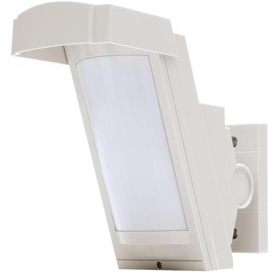 Rivelatore PIR a doppio fascio per esterno, portata 12m , 85° a basso assorbimento.