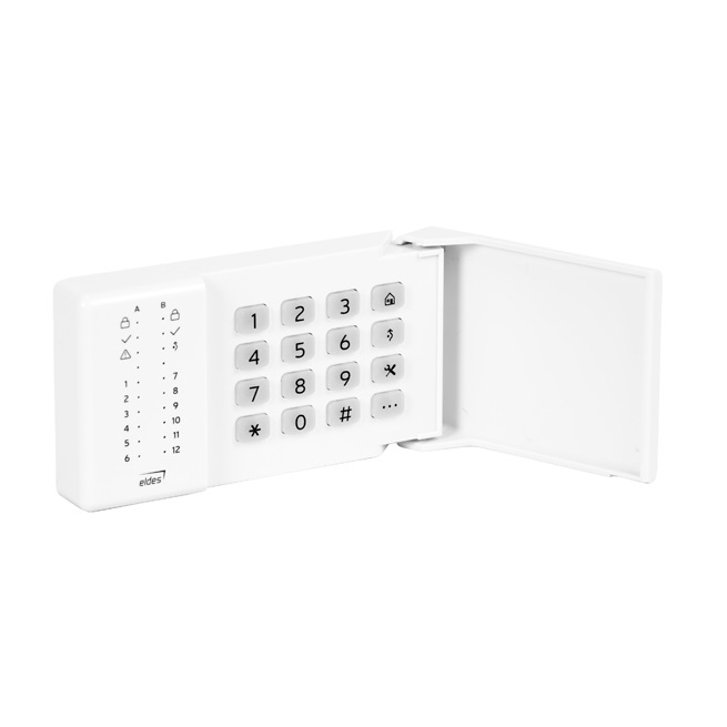 Tastiera senza fili bidirezionale con indicatori LED 12 zone con
sportello orizzontale di protezione dei tasti, indicato