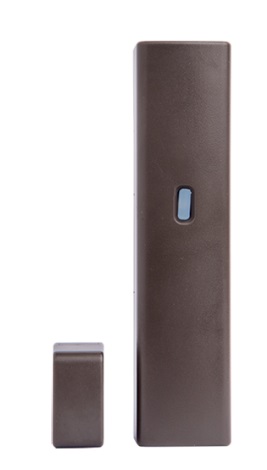 Contatto magnetico via radio bidirezionale in contenitore termoplastico
marrone. 2 reed a 90° utilizzabili singolarmente