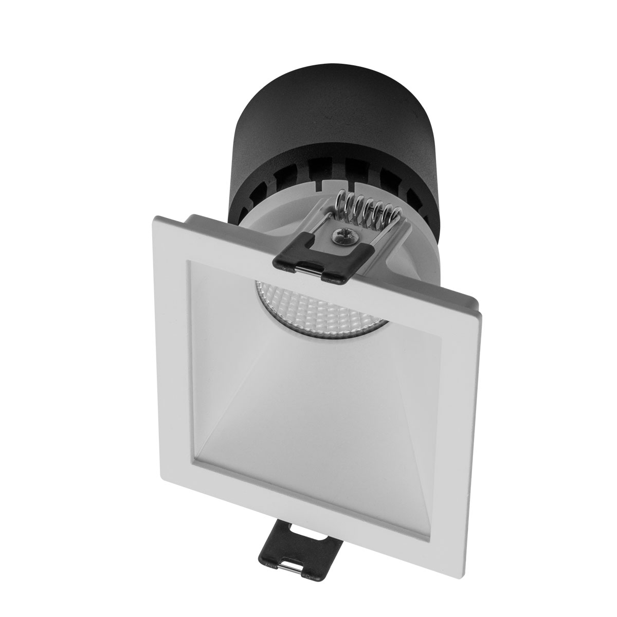 XPOLI Faretto da incasso quadrato, telaio e anello decorativo bianco
opaco, per lampadine alogene o a LED, con attacco GU10, o per moduli a
LED XCOMBO, CM03, CM06, CM07, CM08, CM10 e CM11. Distribuzione della
luce tipo „wall washer“.