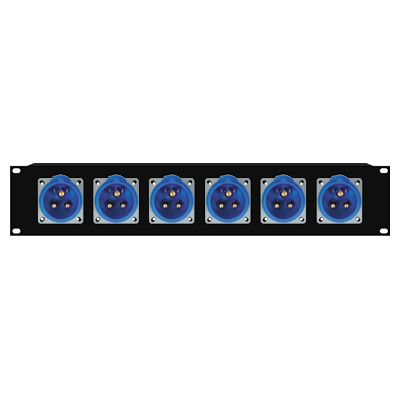 Pannello forato rack 19" con 6 spine CEE SP2T-16/Z + Viti