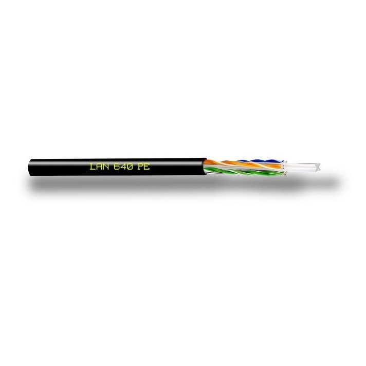 Cat. 6 U/UTP 4x2xAWG23/1 PE nero, per installazioni esterne Bobina da
500 m plastica