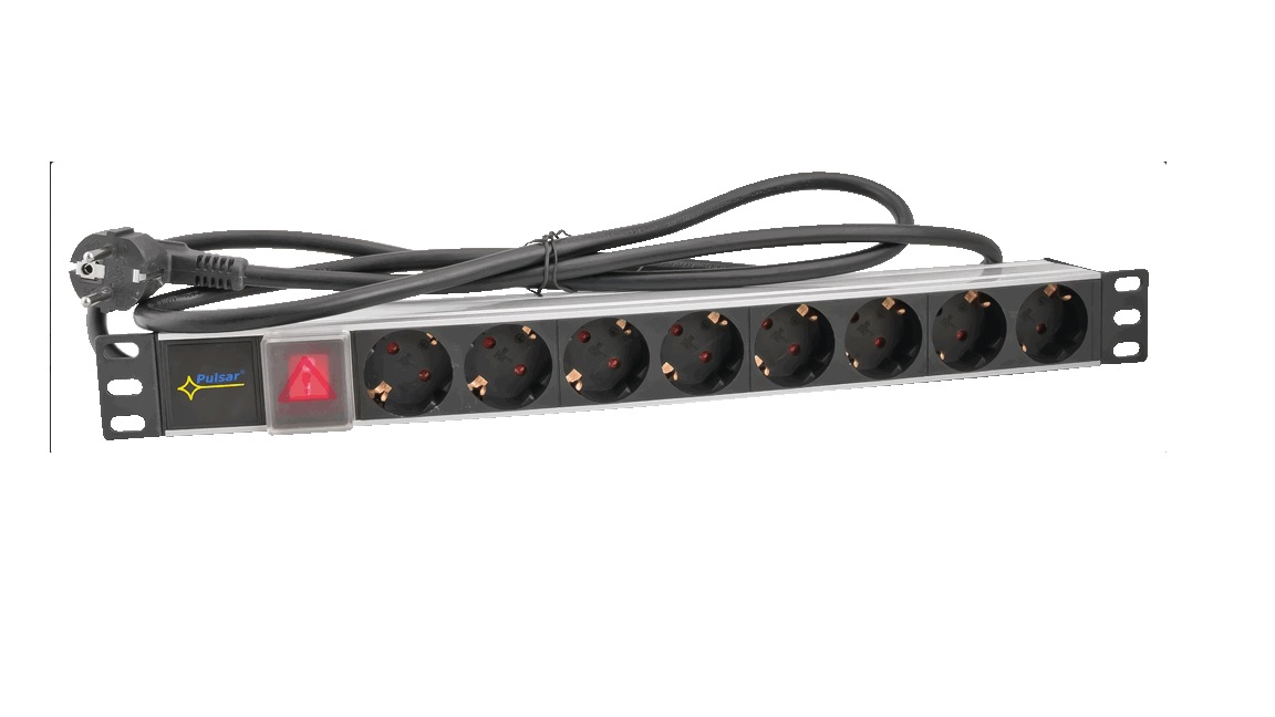Power distribution unit, 8 outlets/type F Mounting dimensions:
W=19", H=1U, socket type: F („Schuko”)