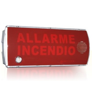 Pannello ottico/acustico con scritta intercambiabile "Allarme
Incendio" EN54/3/23