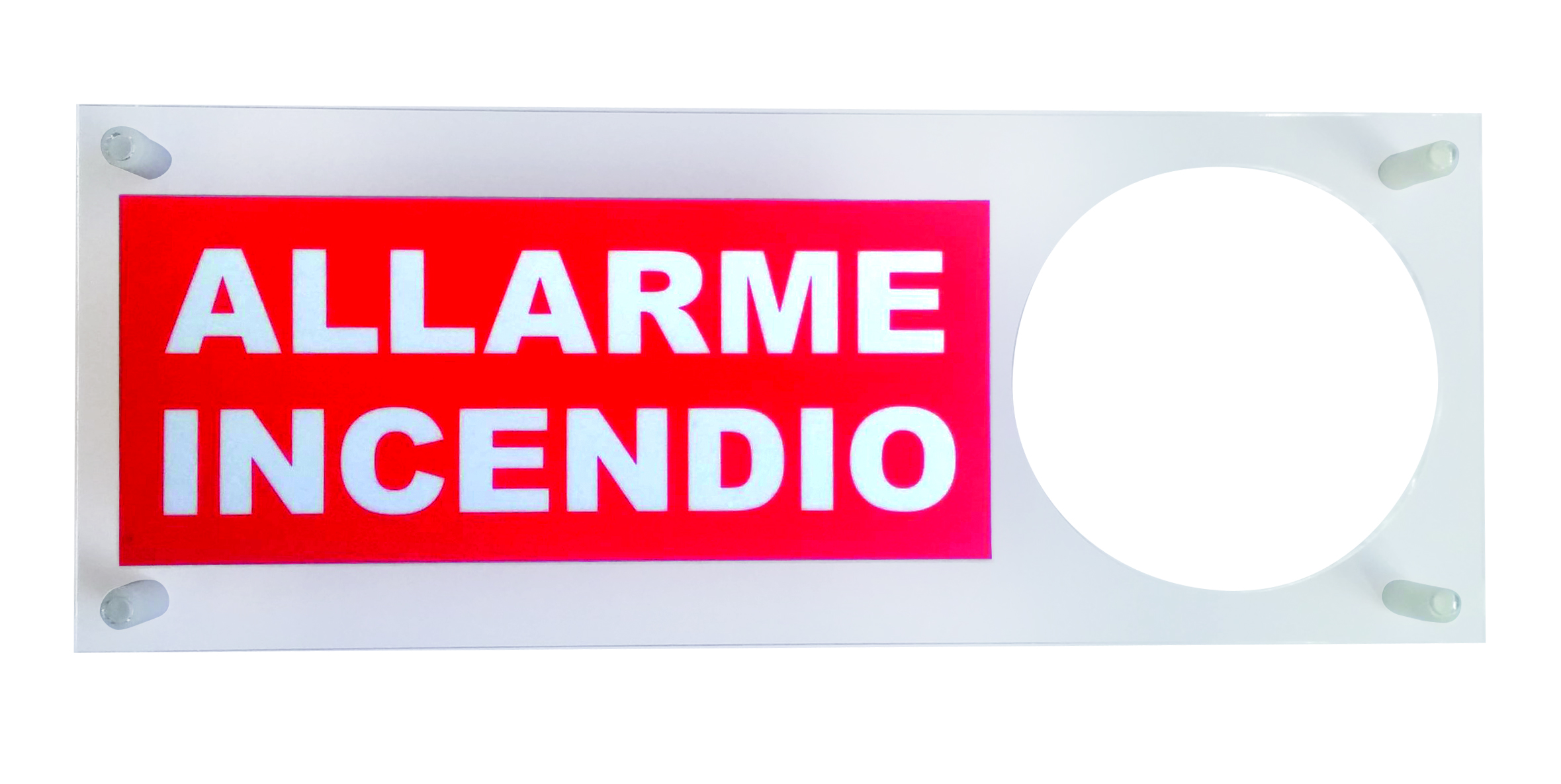 Pannello in plexiglass Bifacciale con la scritta " ALLARME INCENDIO"