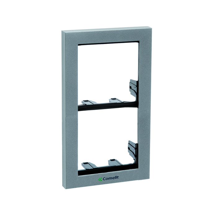 Telaio portamodulo completo di cornice. 2 Moduli. Colore argento. Serie
Powercom e Ikall