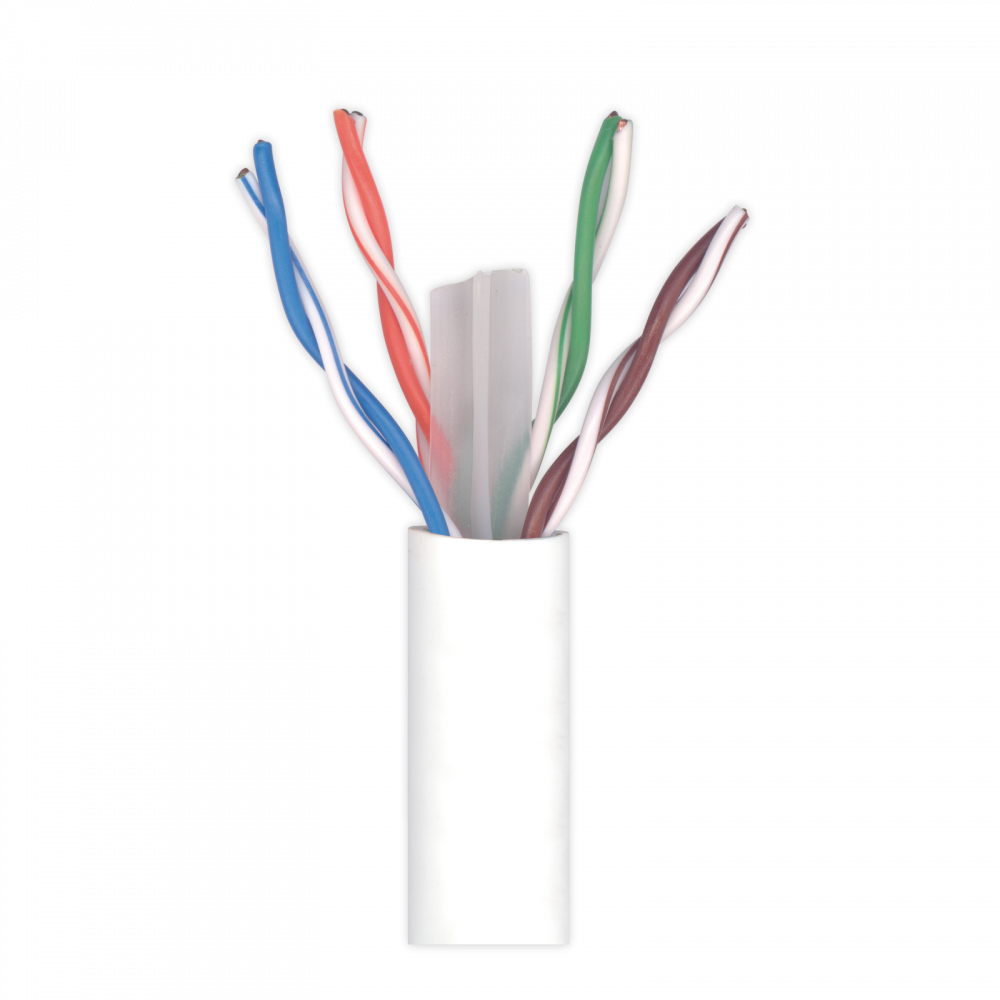 Cavo dati di categoria 6 , Euroclasse Dca, Bianco, di tipo U/UTP (non
schermato), con conduttore in rame e guaina di LSFH (Low Smoke Free of Halogen)