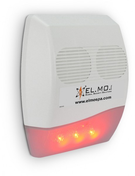 Sirena da esterno con lampeggiatore LED arancione e LED stato impianto
blu 2 trombe max 112 dB IMQ EN 50131 grado 3