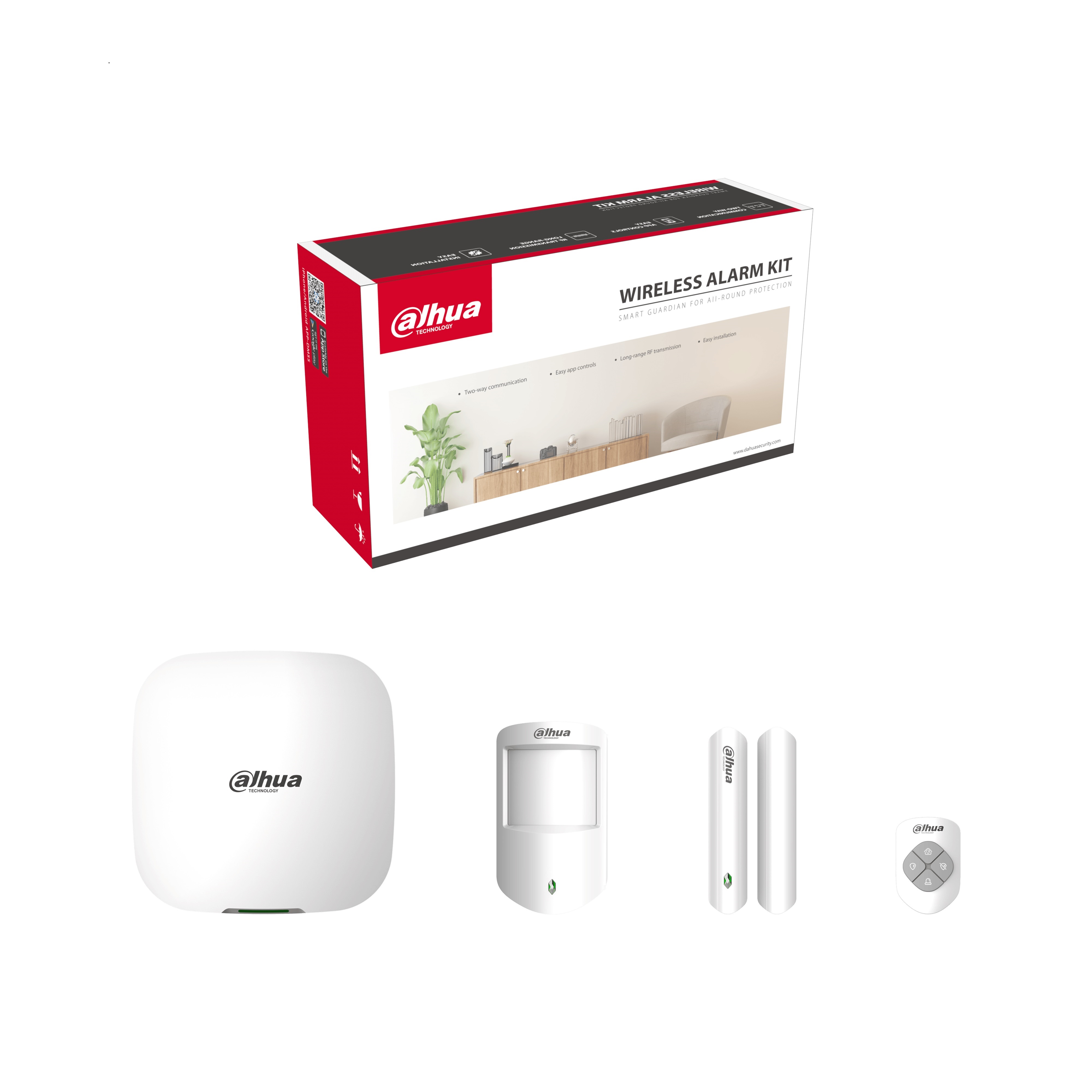 Kit antintrusione wireless 4G che include Hub, sensore PIR, sensore
porta e telecomando (frequenza portante 868.0~868.1 MHz)