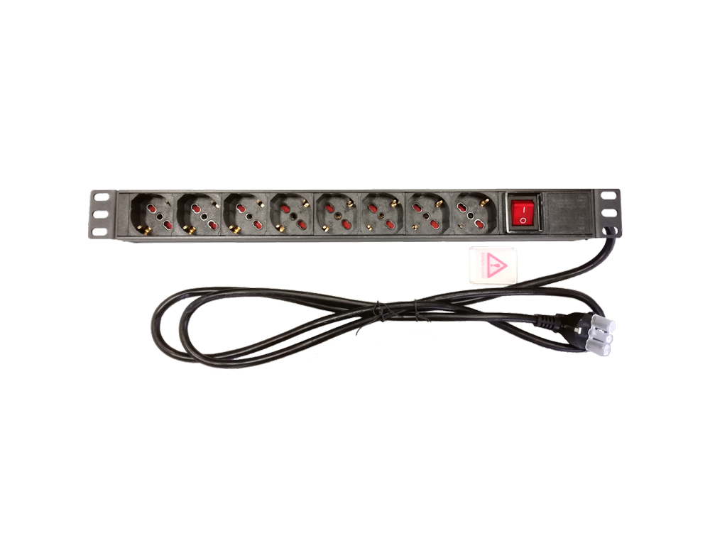 Canalina 8 prese univ.int. luminoso – attacco 19" – 1U -con spina
Italiana 16A