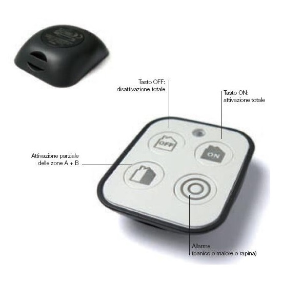 Trasmettitore a 4 canali rolling code, attivazione 3 zone, emergenza, antipanico