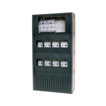 Armadio metallico per l'alloggiamento di 10 moduli ed unità di
controllo. Predisposta per il montaggio a muro. Vano batterie incluso.