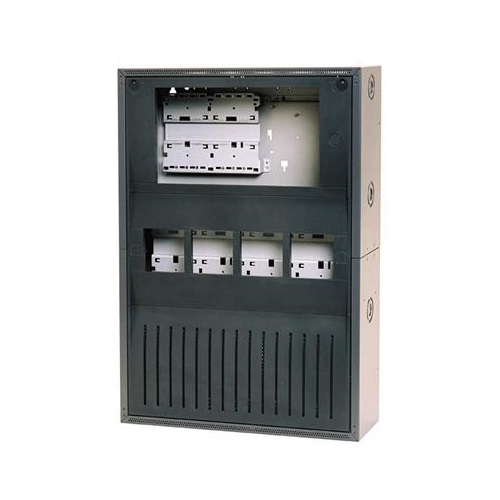Armadio metallico per l'alloggiamento di 6 moduli ed unità di controllo.
Predisposta per il montaggio a muro. Vano batterie incluso.