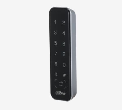 Lettore per controllo accessi slim IP66, sblocco tramite card Mifare da
13.56 MHz e password, RS485 e Wiegand 26 (opzion